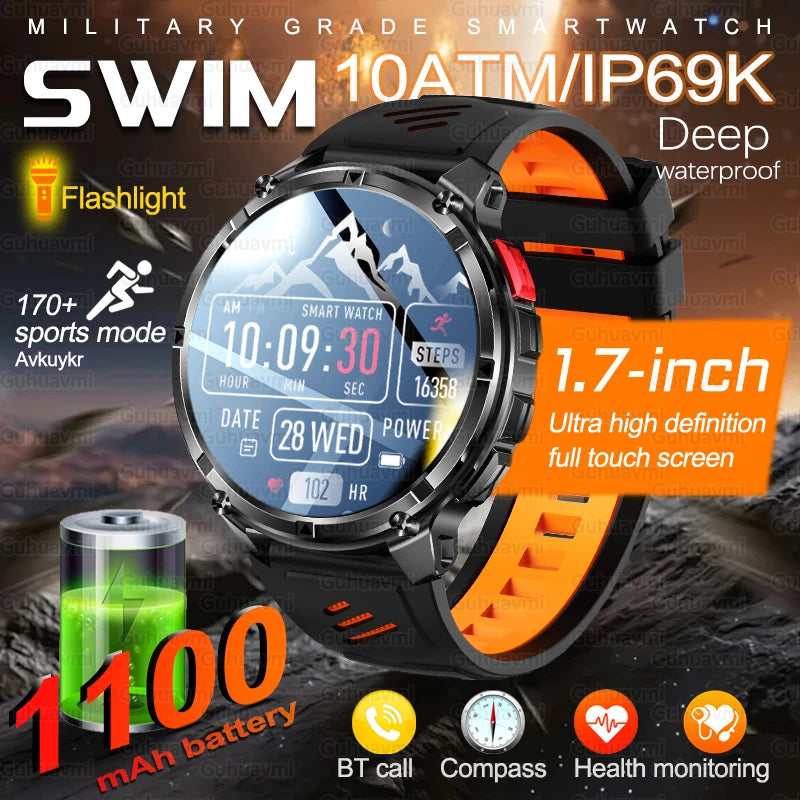 2026 New T-REX3 1100mAh Battery SmartWatch GPS Compass 10ATM Waterproof Swim Bluetooth Call LED Flashlight Sport Smart Watch Men