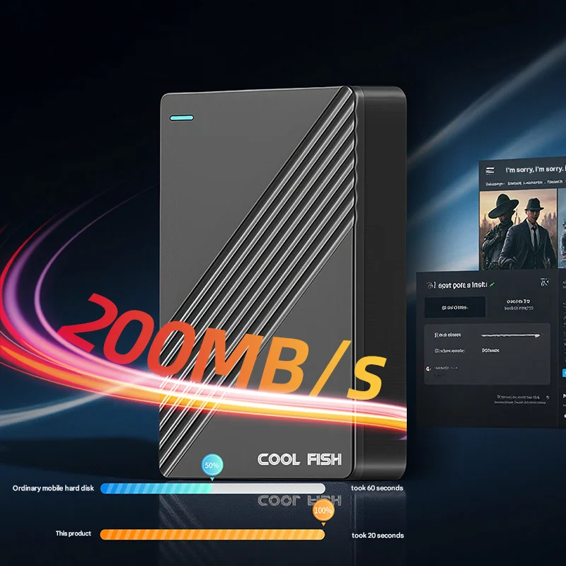 200MB/s High-Speed Portable External Hard Drive USB3.0 for PC/Laptop/Phone/Tablet - Gaming Storage Support & Universal Compatibi