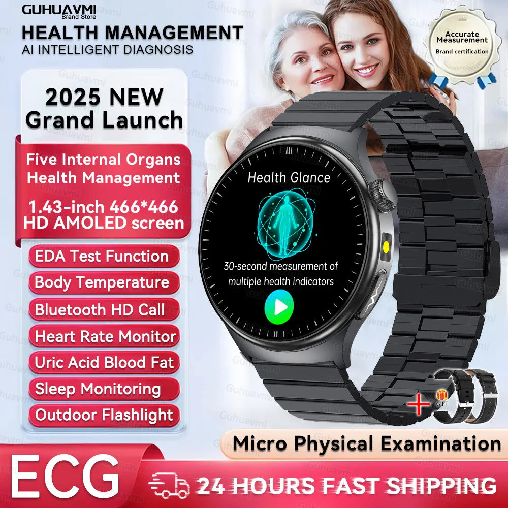 New Upgraded Health Monitoring Uric Acid Blood Pressure Blood Oxygen Heart Health Check Smart Watch ECG smart watches Man 2025