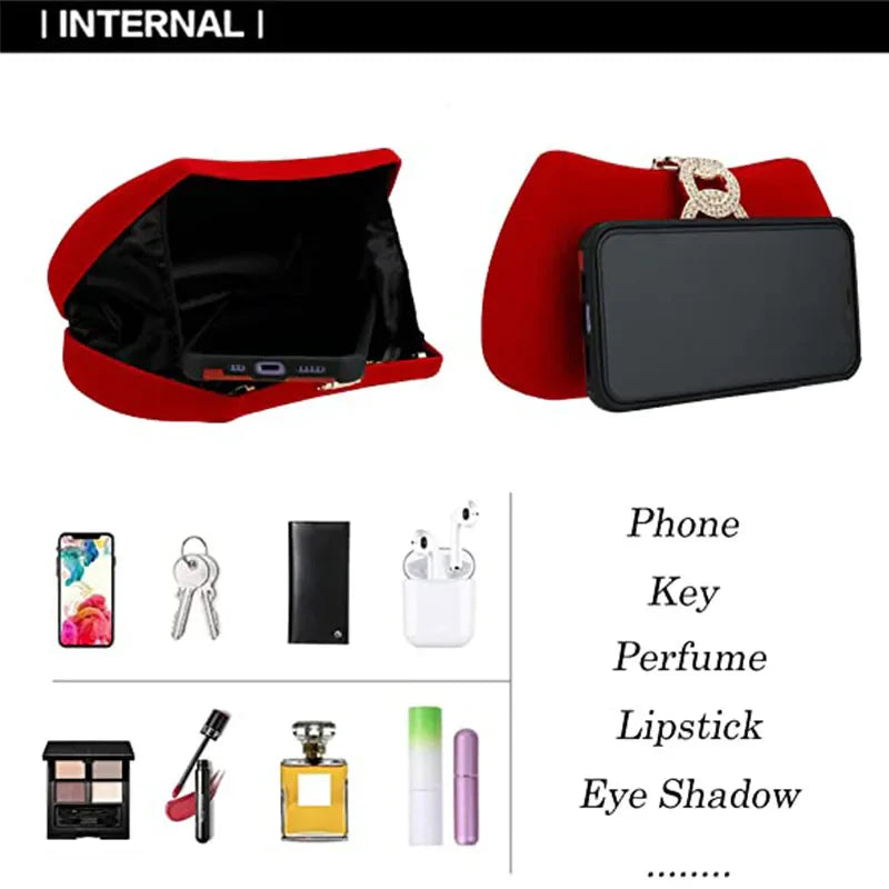 Red Moon Clutch Bags Design Women Clutches Diamonds Golden Velvet Evening Bags Party Wedding Handbags Purse Shoulder Bags