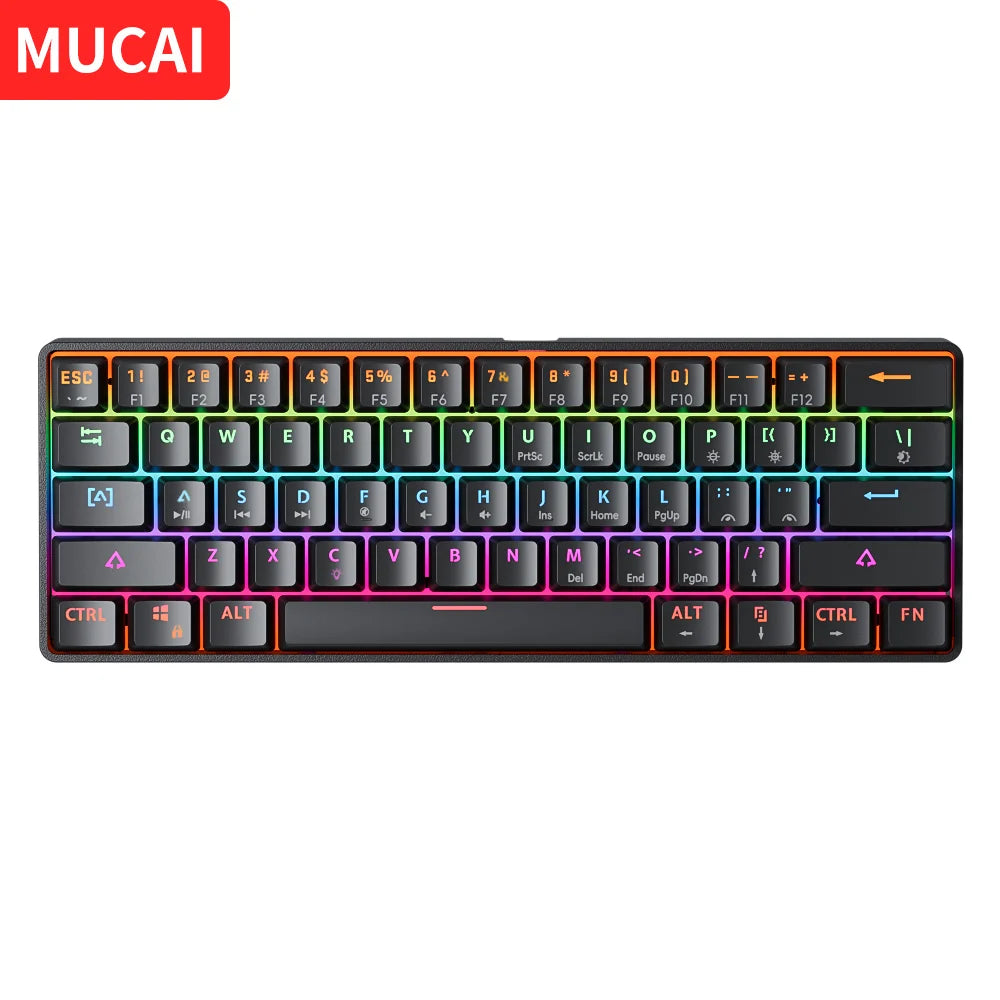 MUCAI MK61 USB Gaming Esports Mechanical Keyboard 61 Key Red Axis Wired Detachable Cable RGB Backlight Hot Swap