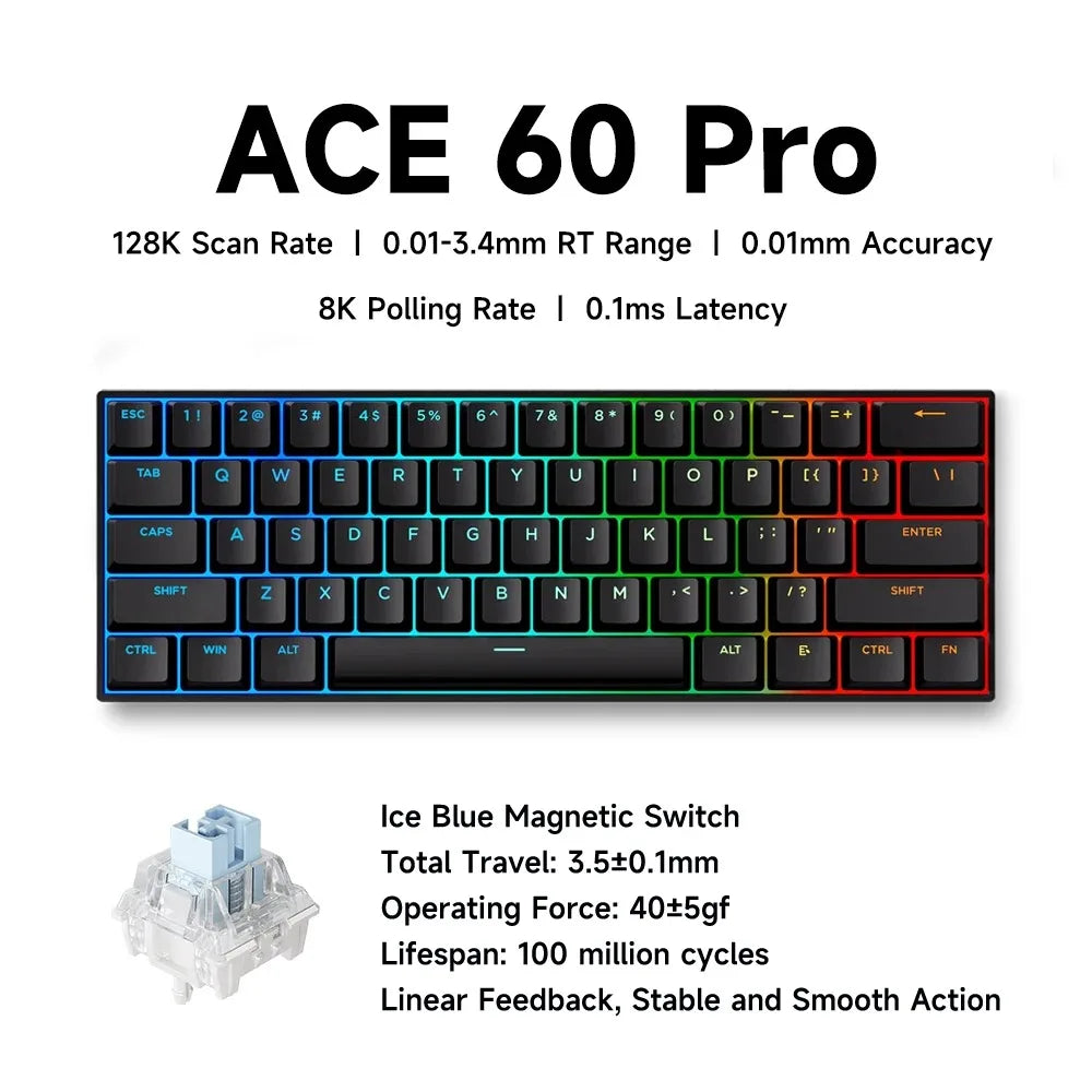 MCHOSE ACE68 Magnetic Keyboard Wired Mechanical ACE60 Pro for Gaming 0.01mm RapidTrigg 8000Hz SOCD/Rs 0.125ms 128K Sampling Rate