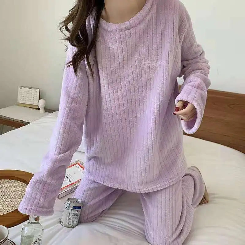 Women’s Warm Coral Velvet Pajamas, Cozy Winter Homewear Set