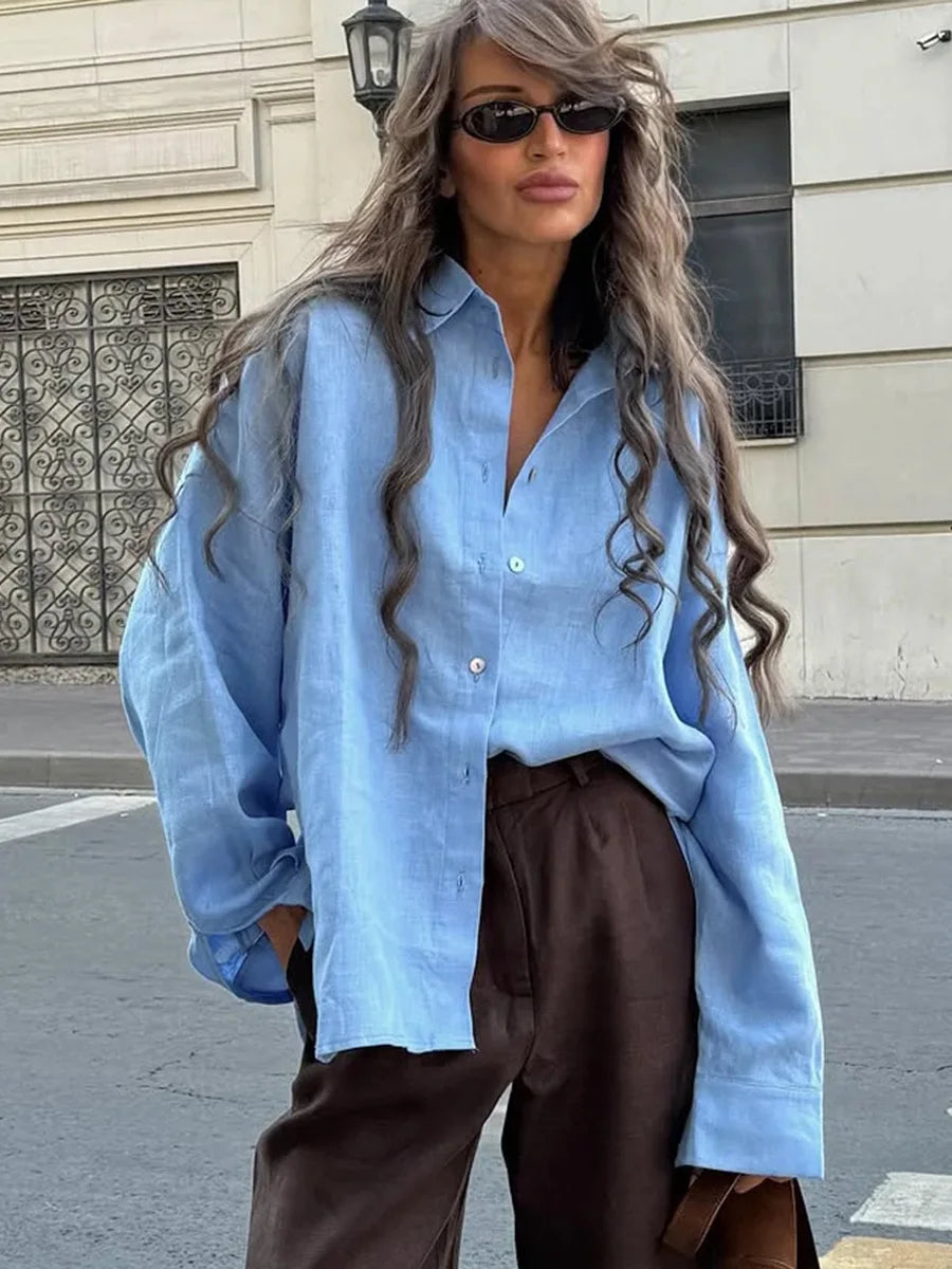 Bornladies 100% Cotton Spring Summer Versatile Lazy Casual Shirt Women's Fashionable Solid Color Loose Shirt Cardigan Shirt