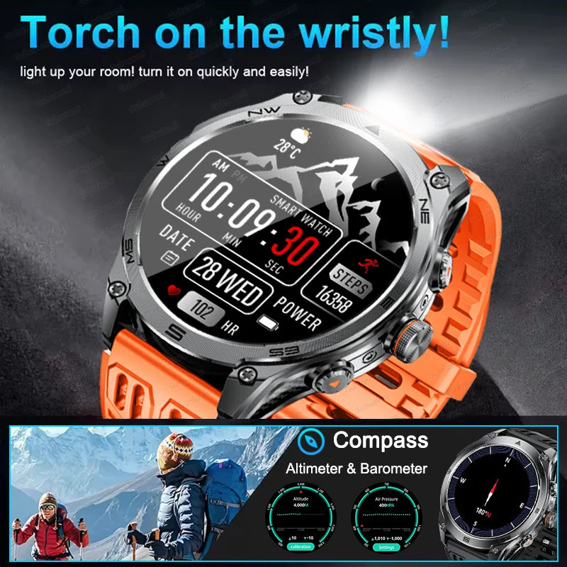 2025New GPS Sports Smart Watch  AMOLED Flashlight 950Mah Battery IP68 Waterproof Fitness Trackr BT Call Smartwatch For Men Women