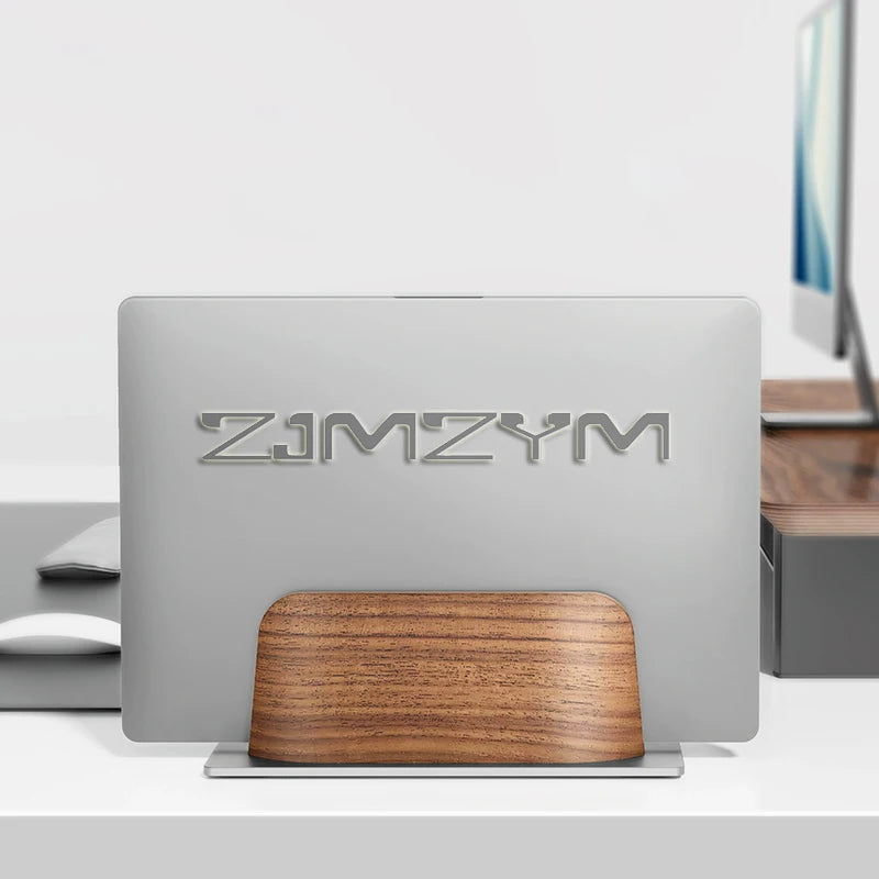 Vertical Laptop Stand, Black Walnut Wood Desk Laptop Holder, Laptop Docking Station Stand for MacBook, Tablet, Phone - Universal