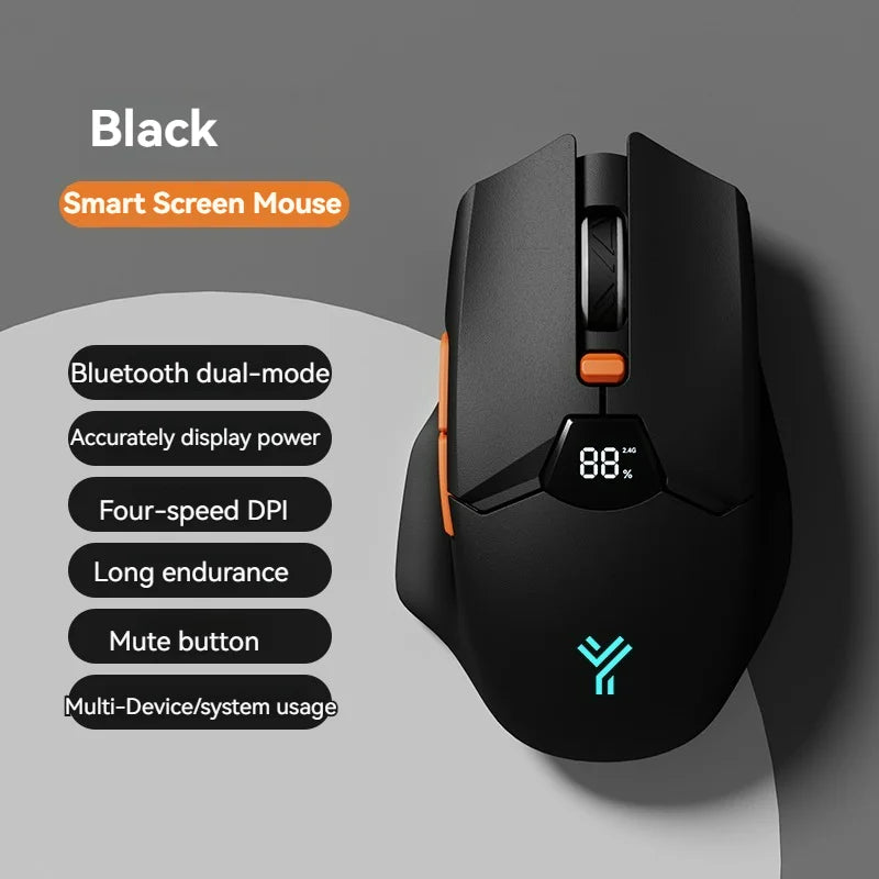 V086 2.4G Bluetooth wireless mouse screen display power 600mAh battery, light tone buttons for gaming and office
