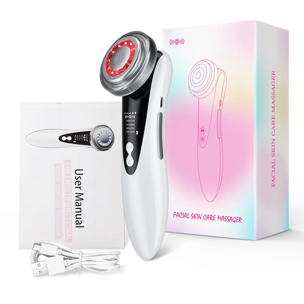 4-in-1 RF EMS Facial Massager | Wireless Face Lifting & Skin Rejuvenation Device with LED Photon & Ultrasound Double Chin Tightening