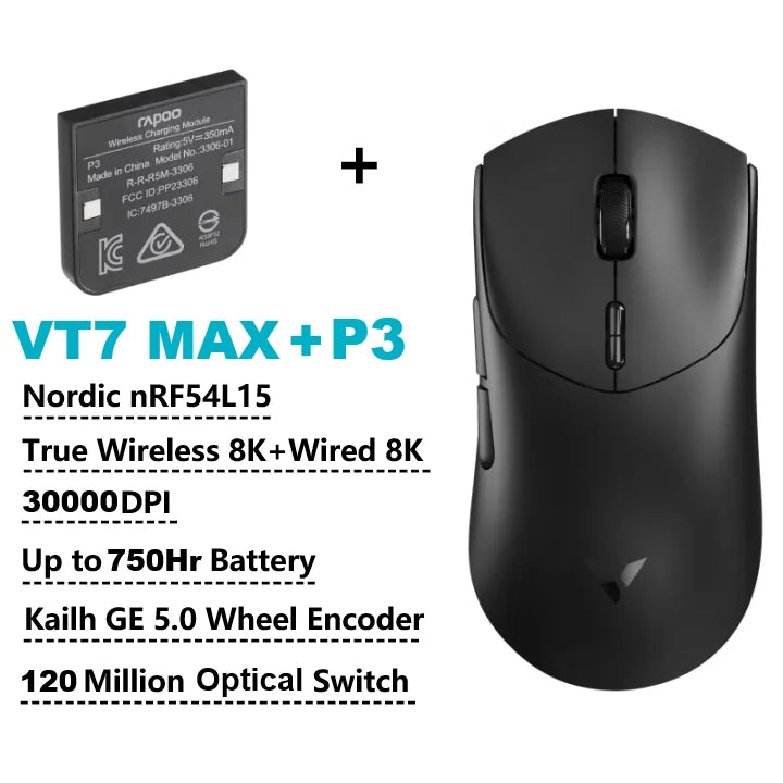 Rapoo VT7 MAX /VT7 Wireless Gaming Mouse True 8K Wireless Polling Rate 53g Lightweight Up to 750Hr Battery Life