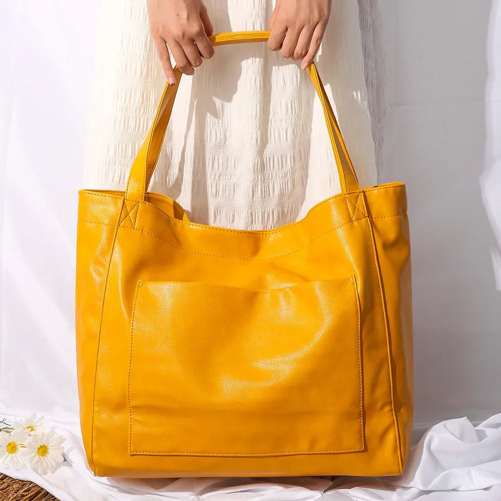 Large Capacity Oil Wax Tote Bags for Women Shoulder Bag