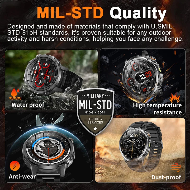 New Outdoor 1000mAh Large Battery Smart Watches Man Military 5ATM Waterproof Heart Rate Bluetooth Call Sports Smartwatch 2026