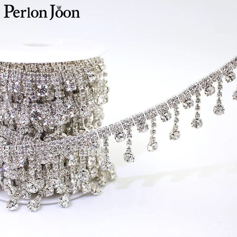 1 Yard Short tassel Pendant rhinestones trim fringe crystal metal chain  for dress,bag,shoes accessories