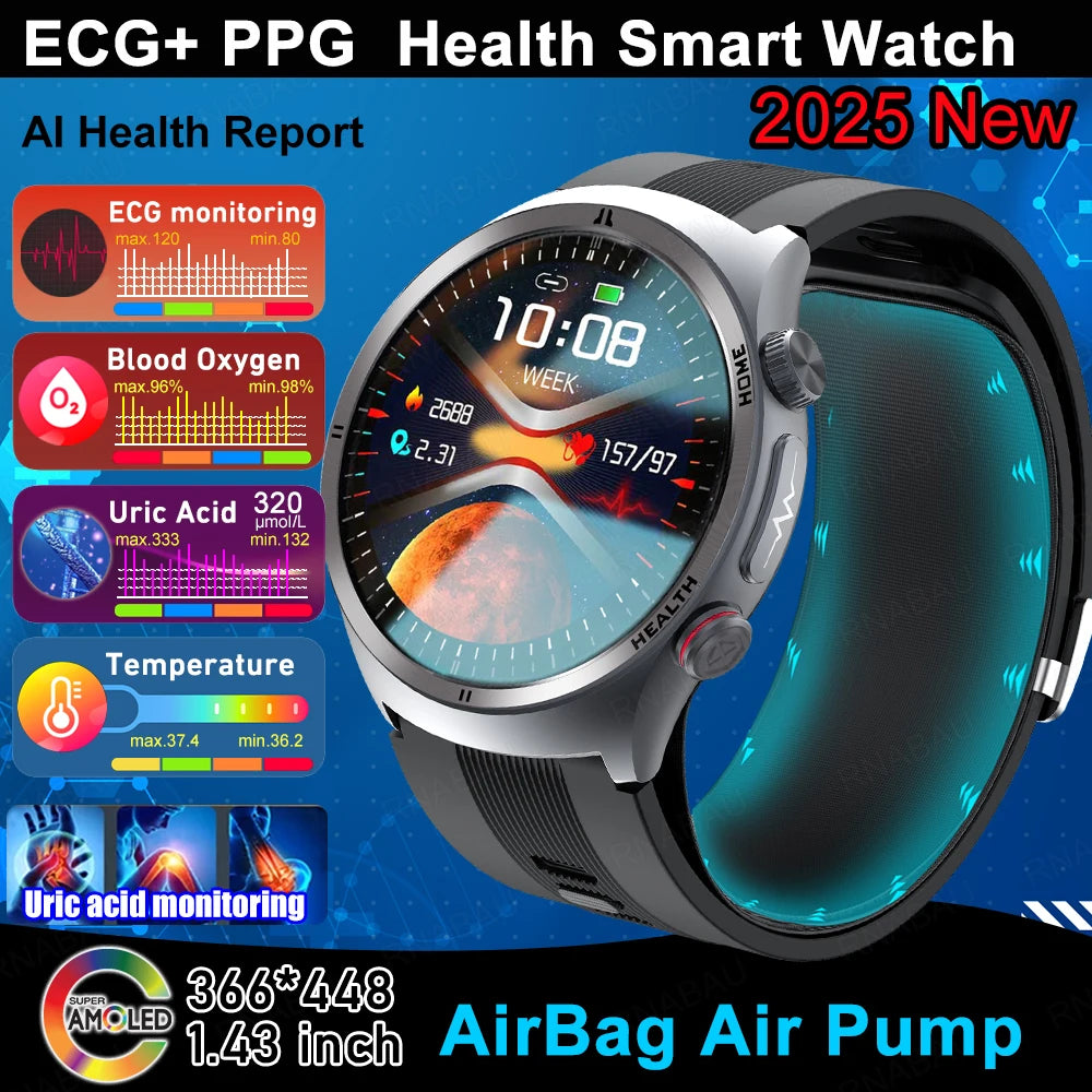 Airbag Smart Watch For huawei 2025 New health watch mens air Pump True Accurately Blood Pressure watches Uric Acid Blood Lipids