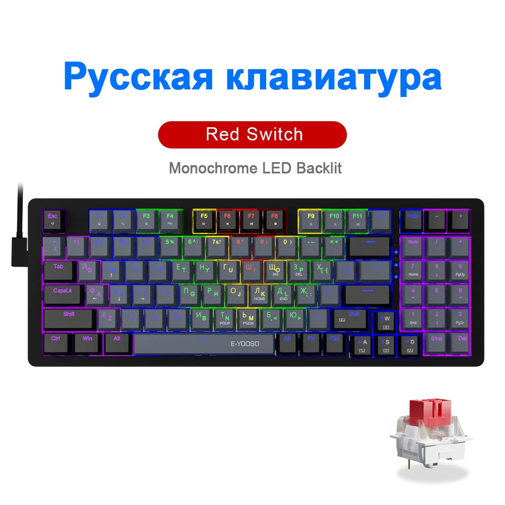 E-YOOSO Z94 USB Mechanical Gaming Keyboard Wired Monochrome LED Backlit Blue Red Switch 94 Key for Compute Laptop PC