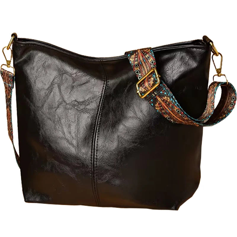 Leather Crossbody Bag with Ethnic Detail