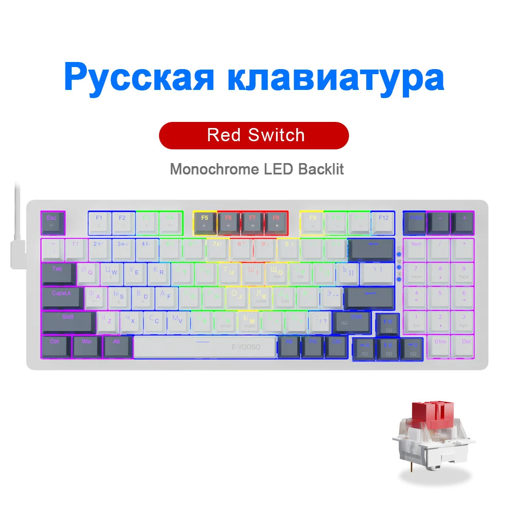 E-YOOSO Z94 USB Mechanical Gaming Keyboard Wired Monochrome LED Backlit Blue Red Switch 94 Key for Compute Laptop PC