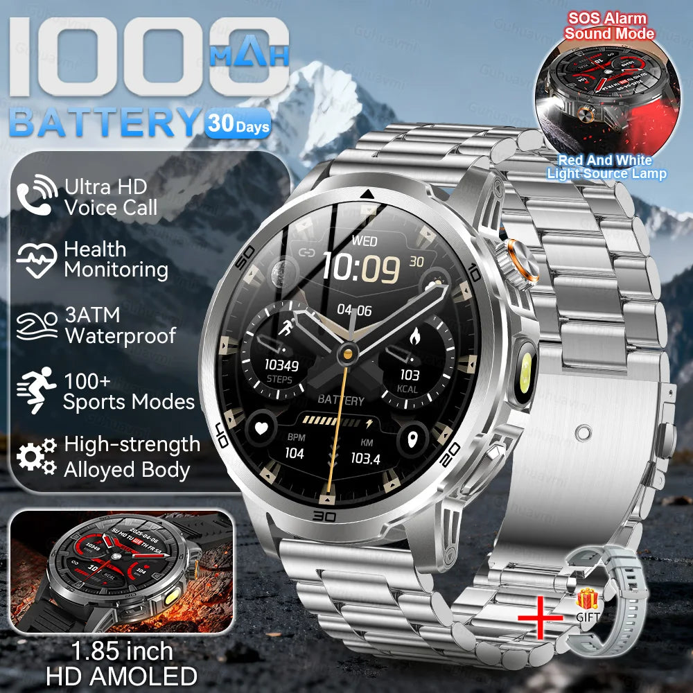 New Outdoor 1000mAh Large Battery Smart Watches Man Military 5ATM Waterproof Heart Rate Bluetooth Call Sports Smartwatch 2026
