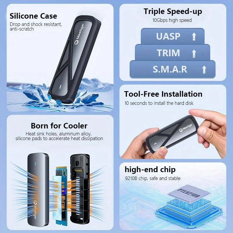 SUNKANDI M.2 NVME SATA SSD Enclosure Adapter, 10Gbps M.2 NVMe to USB Adapter/Reader Supports M and B&M Keys and Size 2280 SSDs