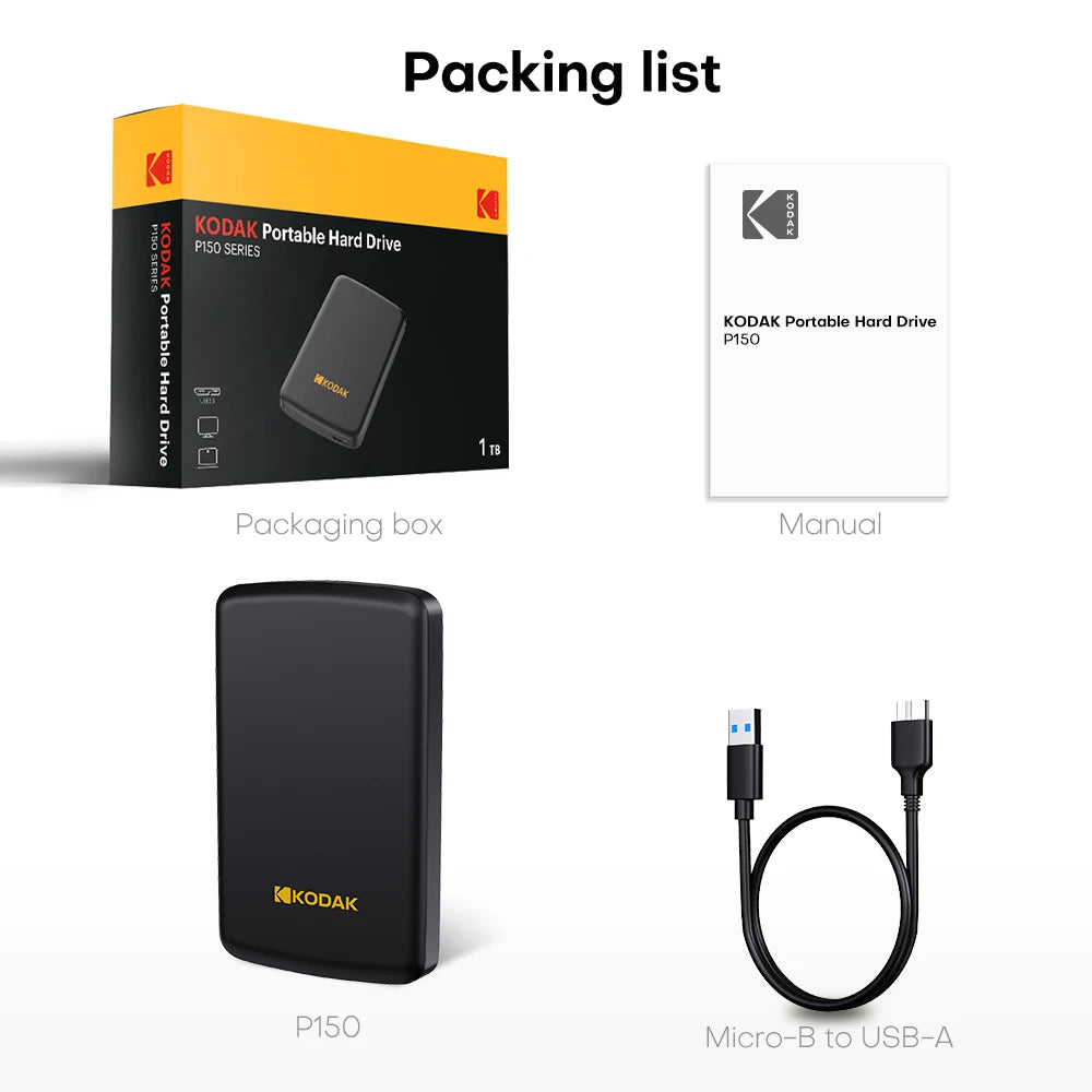 KODAK HDD 2.5 Inch Portable External Hard Drive 500GB 1TB USB 3.0 Storage Compatible for PS5 Xbox PC Mac Desktop MacBook