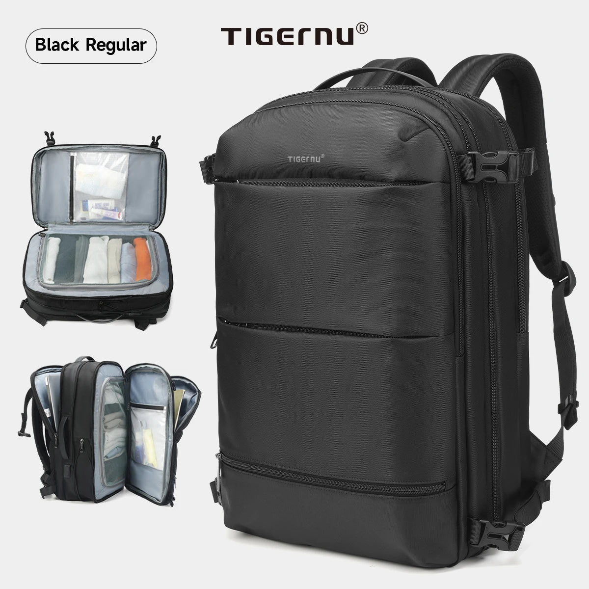 Tigernu Vacuum Compression Backpacks Men Travel Backpack Expandable USB Bag Large Capacity 17 Laptop Bags For Schoo Cabin Bags