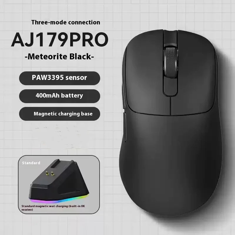 Ajazz Aj179 APEX 8k Wireless Mouse PAW3950 Sensor Three Mode Charging Base Gaming Mouse Lightweight Ergonomics 400mAh Pc Gamer