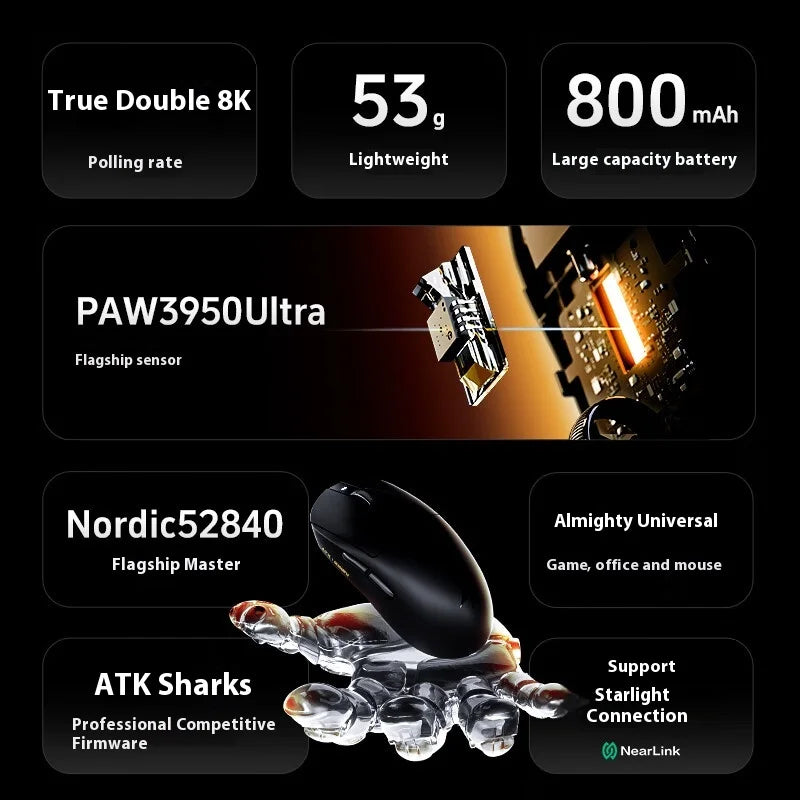 ATK A9 Ultra Wireless Gaming Mouse Tri Mode 8K 53g Lightweight A9/A9 SE/A9 Plus/A9 Pro Gaming Mouse E-sports PC Customized Gift