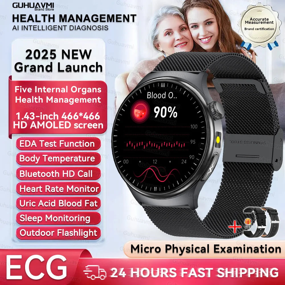 New Upgraded Health Monitoring Uric Acid Blood Pressure Blood Oxygen Heart Health Check Smart Watch ECG smart watches Man 2025