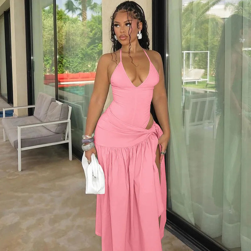 Elegant Women's Set Sleeveless Strap Bodysuit +Long Skirts Set Tracksuit Sexy Tie Up Two 2 Piece Set Outfits