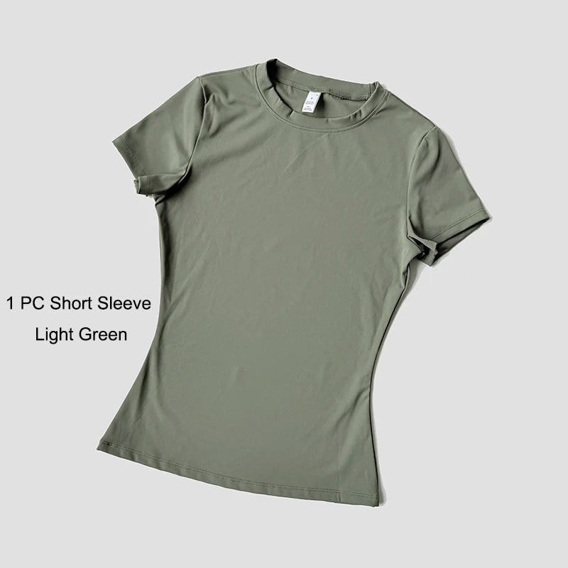 Women's Sports Set Seamless Knitted Short Sleeve