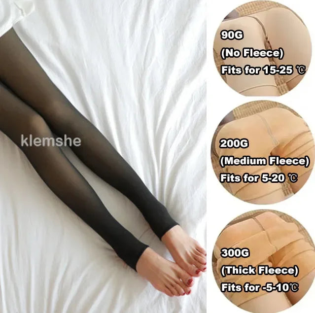 Women Thermal Leggings Winter Warm Sexy Elastic Translucent Pantyhose Female Fleece Thermal High Waist Slim Thicken Tight Pants