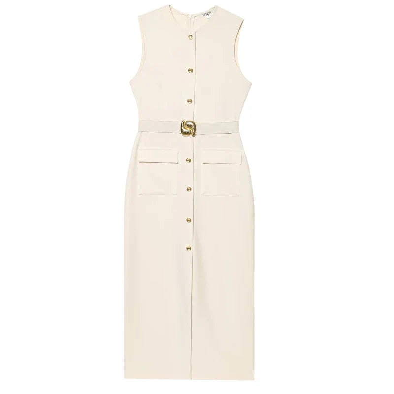 HXAO Red Black Women's Dress Sleeveless Casual Elegant Woman Party Dress Summer Belt Button Long Dresses Tank Midi Dress 088