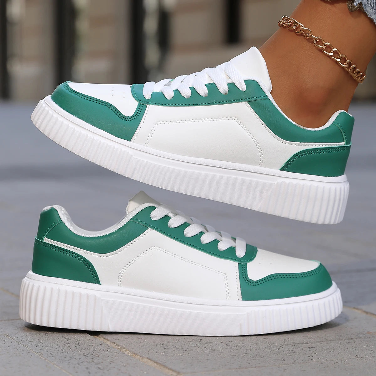 Clover – Women’s White Sneakers Lightweight Thick Sole Casual Shoes