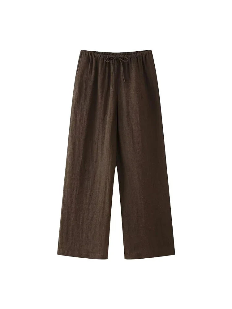 Wide Leg Pants Sets 2 Pieces Women Fashion Lace Up Kimono Tops Women's Suit Two Piece Set Spring Women Outfit