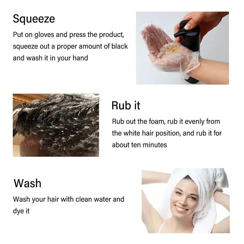 3-in-1 Natural Black Herbal Hair Dye Shampoo