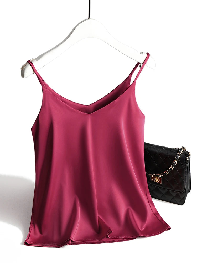 Women's Satin V-Neck Cami Top – Lightweight, Travel-Ready Style
