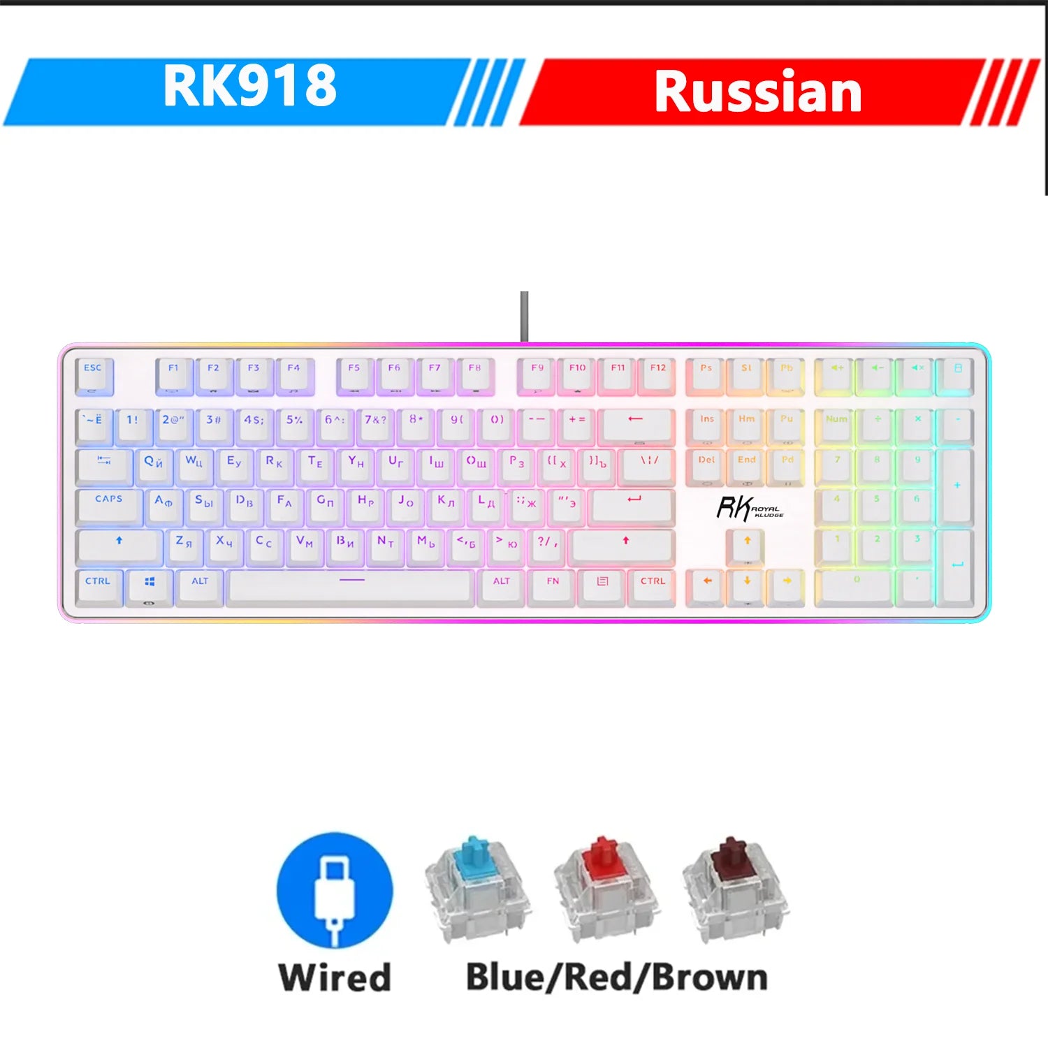 RK ROYAL KLUDGE RK918 Wired Mechanical Keyboard 108 Keys 100% RGB Backlit Gaming Keyboard