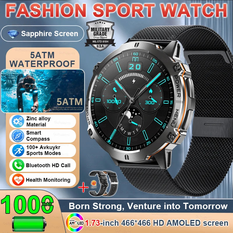 New TANK X3 1000mAh Large Battery Durable Adult Smart Watch GPS Compass Altimeter 5ATM Waterproof BT Call Sports Smartwatch Men