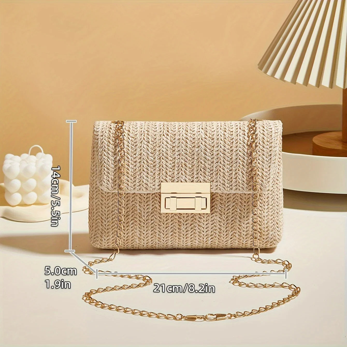 Straw Crossbody Bag with Lock