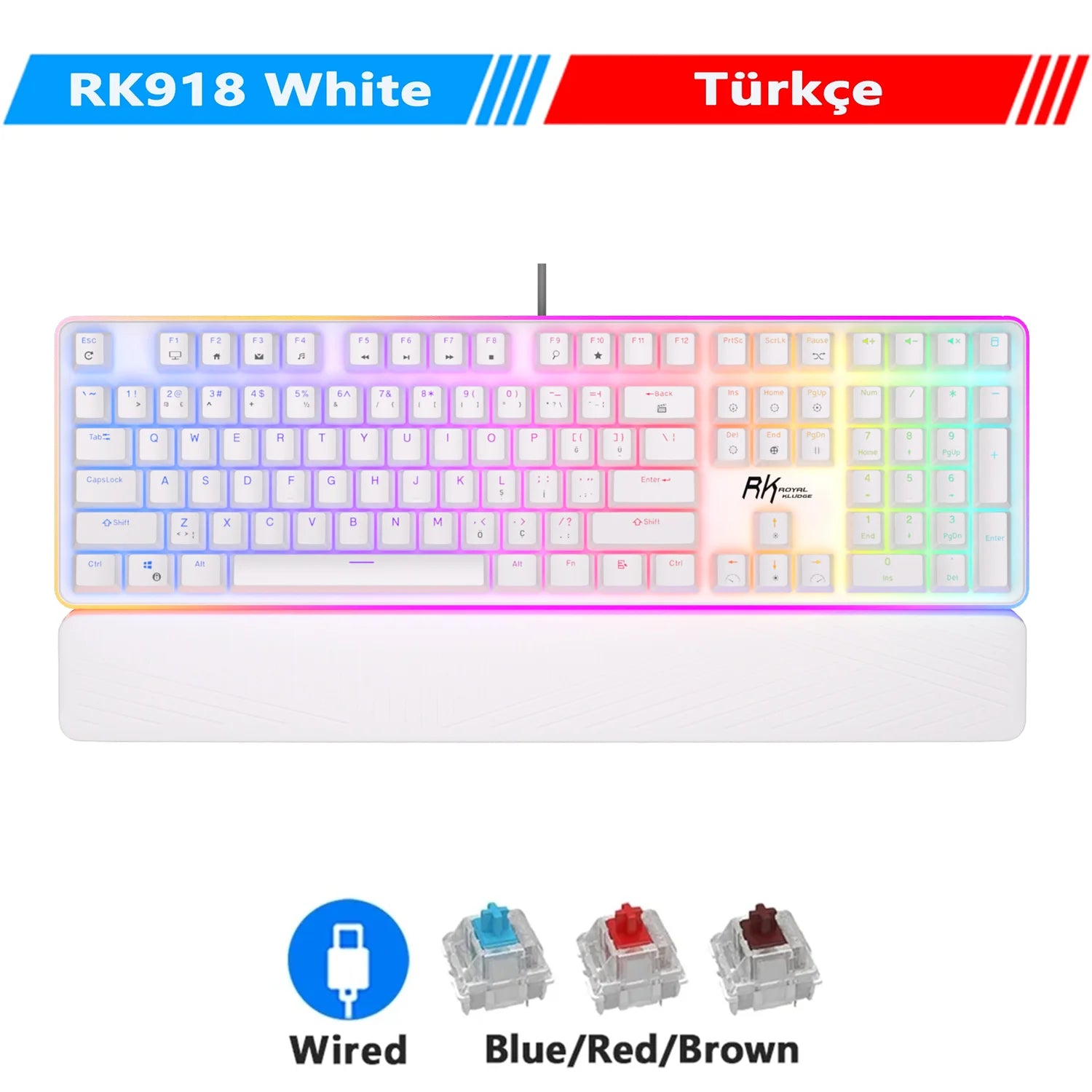 RK ROYAL KLUDGE RK918 Wired Mechanical Keyboard 108 Keys 100% RGB Backlit Gaming Keyboard
