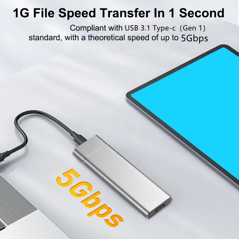 M.2 SATA NGFF SSD Enclosure Tool-Free USB3.1 Type C 5Gbps External Solid State Enclosure Adapter for 2280/2260/2242/2230 SSD