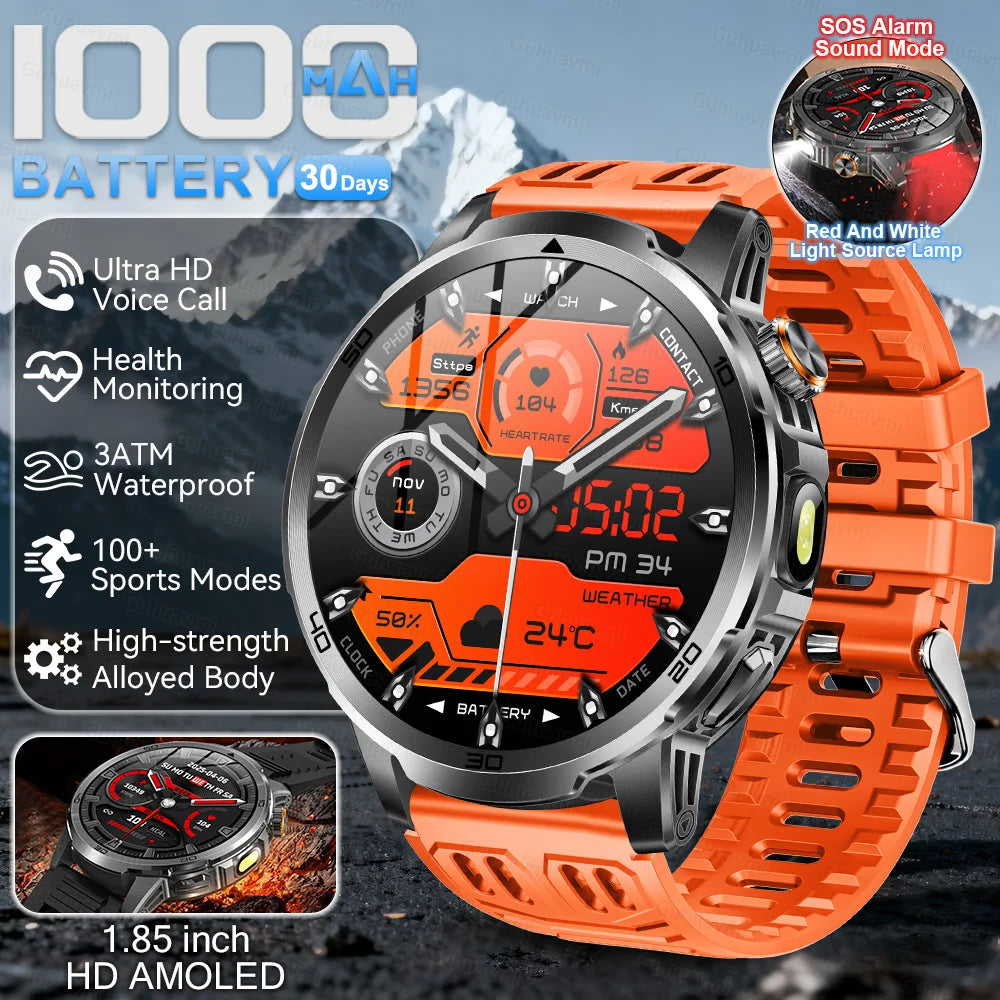 New Outdoor 1000mAh Large Battery Smart Watches Man Military 5ATM Waterproof Heart Rate Bluetooth Call Sports Smartwatch 2026