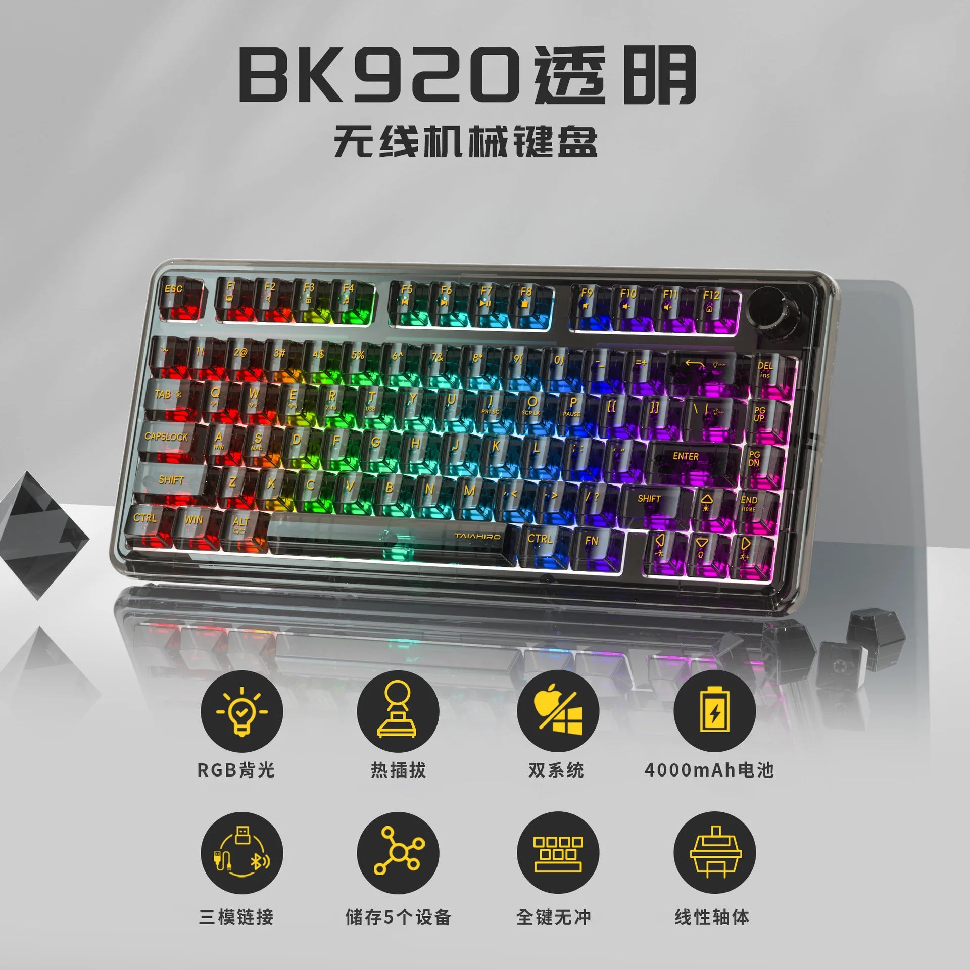 BK920 Tri-mode Wireless Bluetooth Mechanical Keyboard