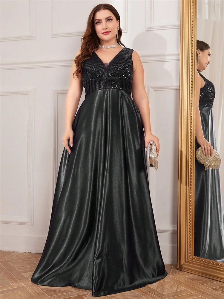 Plus Size Elegant Sequins Evening Dress For Women