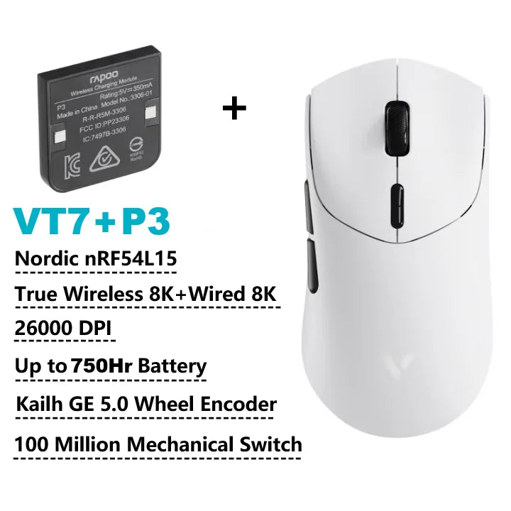 Rapoo VT7 MAX /VT7 Wireless Gaming Mouse True 8K Wireless Polling Rate 53g Lightweight Up to 750Hr Battery Life