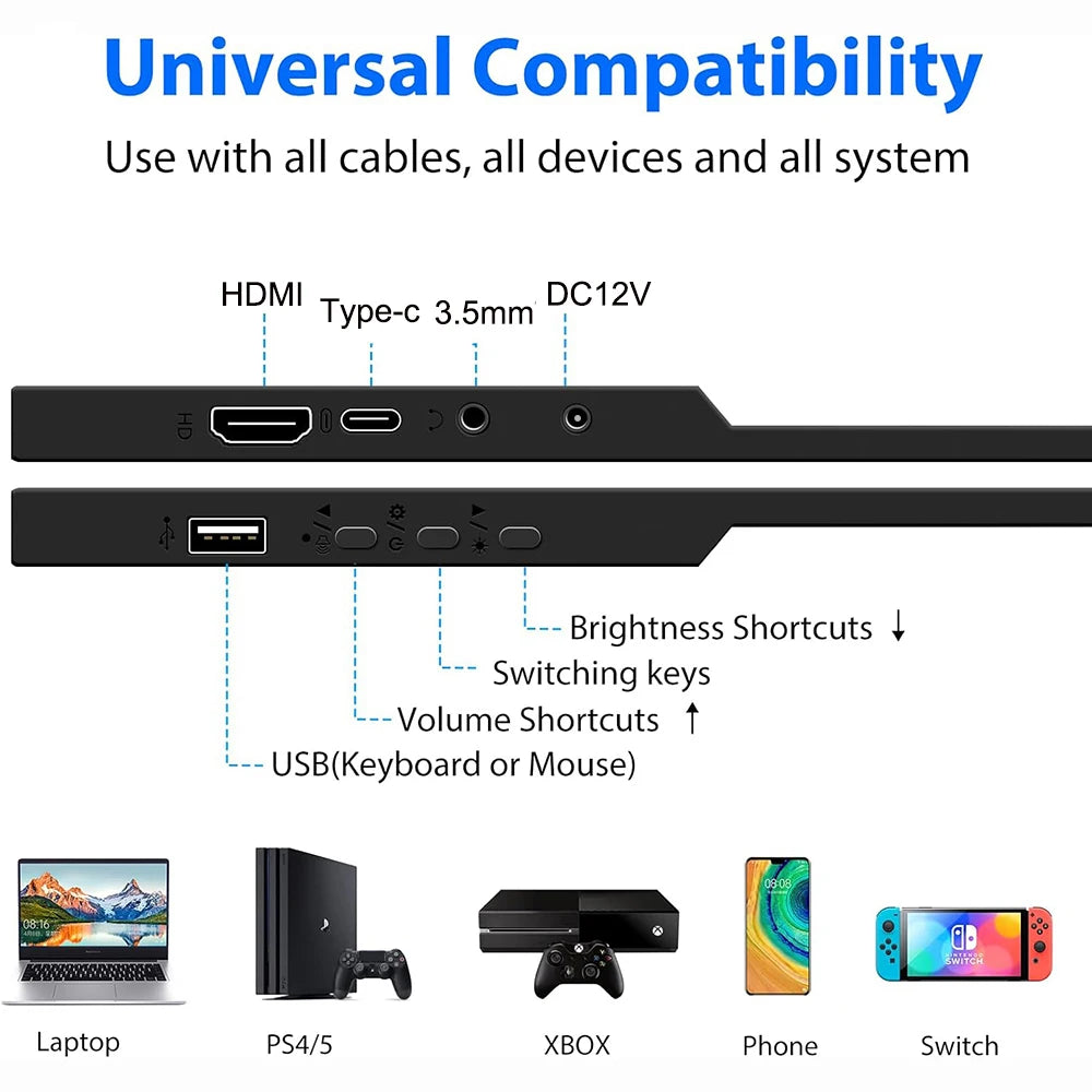 17.3 Inch Portable Monitor TFT Panel LCD Screen External Monitor PC USB C HDMI-compatible