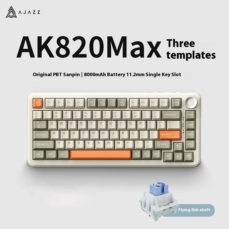 Ajazz AK820 MAX 75% Mechanical Keyboard, Magnetic Keyboard with Screen and Knobs, RGB Bluetooth/Wired/ Wireless Gaming Keyboards