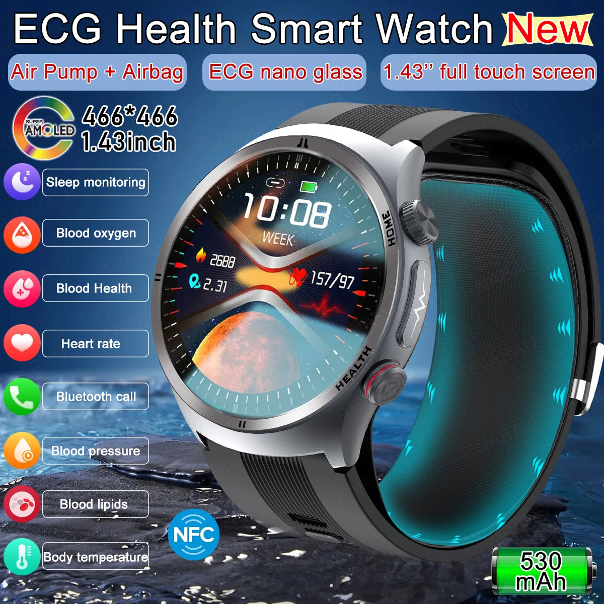 Airbag Smart Watch For huawei 2025 New health watch mens air Pump True Accurately Blood Pressure watches Uric Acid Blood Lipids