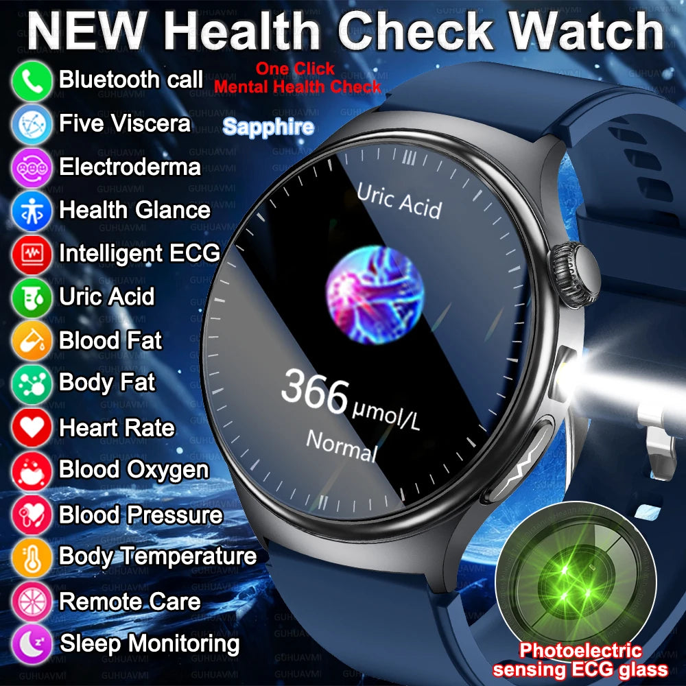 New Upgraded Health Monitoring Uric Acid Blood Pressure Blood Oxygen Heart Health Check Smart Watch ECG smart watches Man 2025