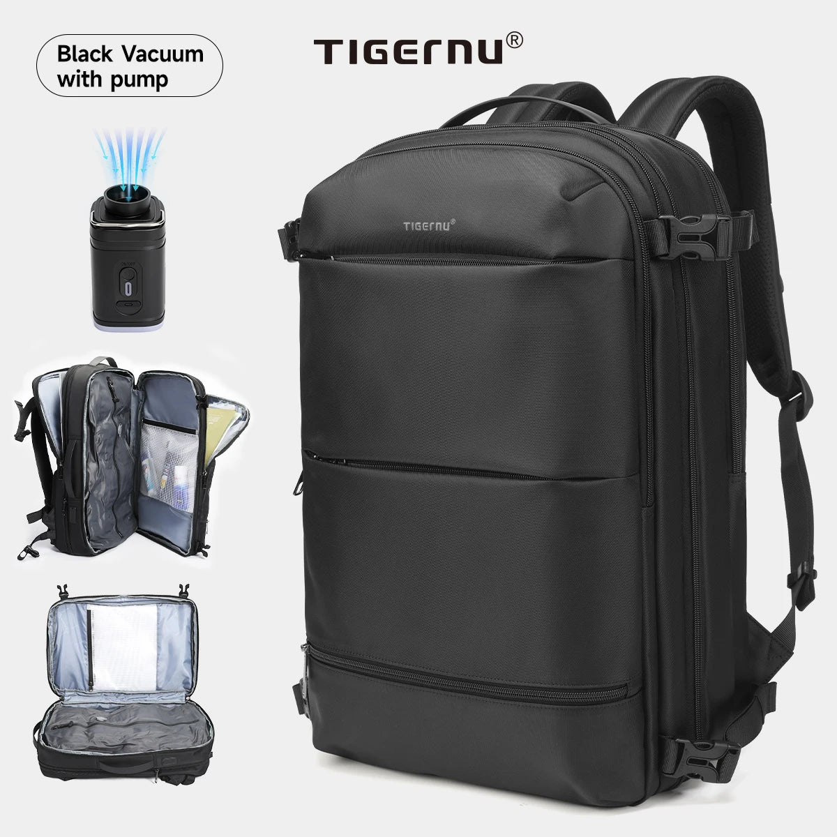 Tigernu Vacuum Compression Backpacks Men Travel Backpack Expandable USB Bag Large Capacity 17 Laptop Bags For Schoo Cabin Bags