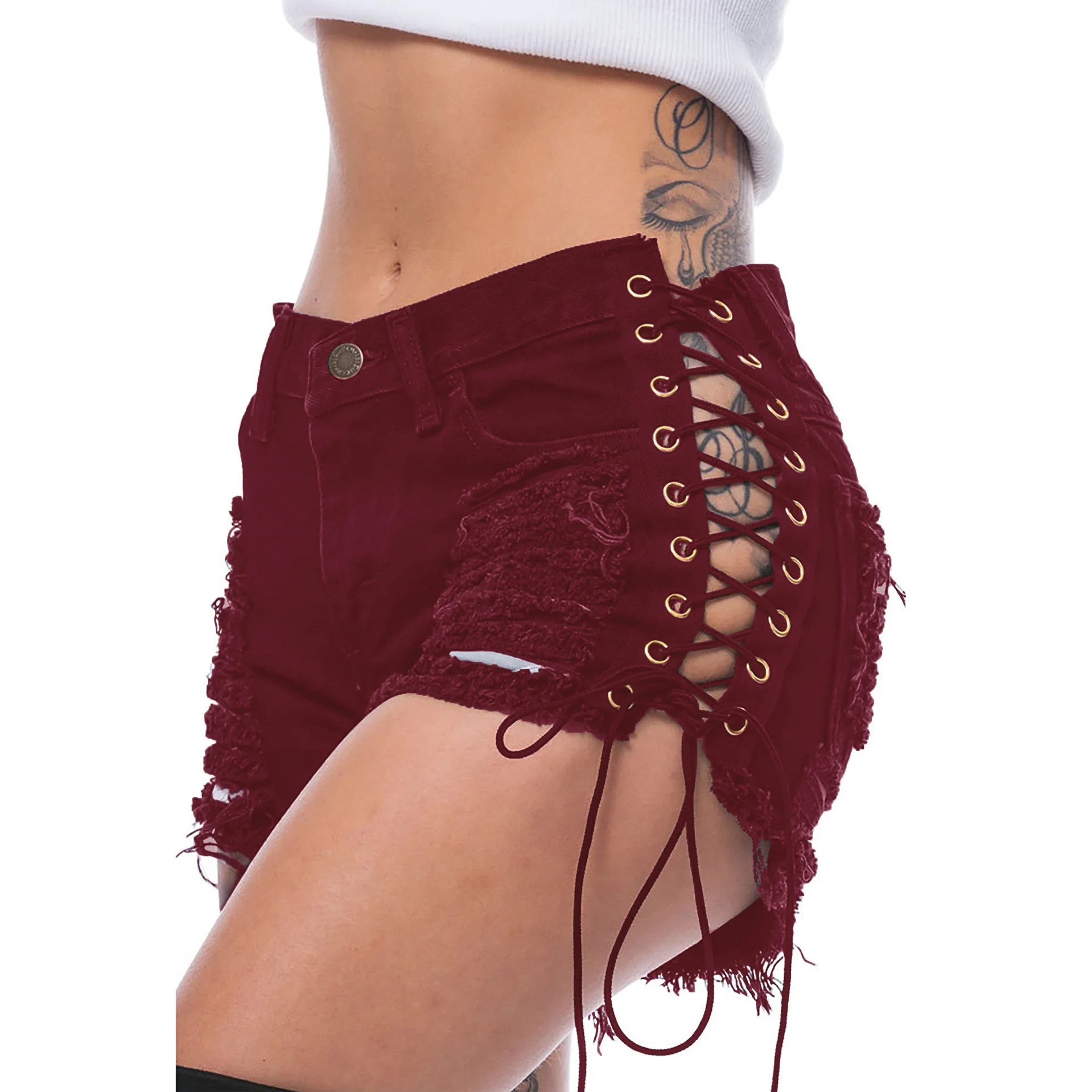 Women's Ripped High-Waisted Denim Hot Pants